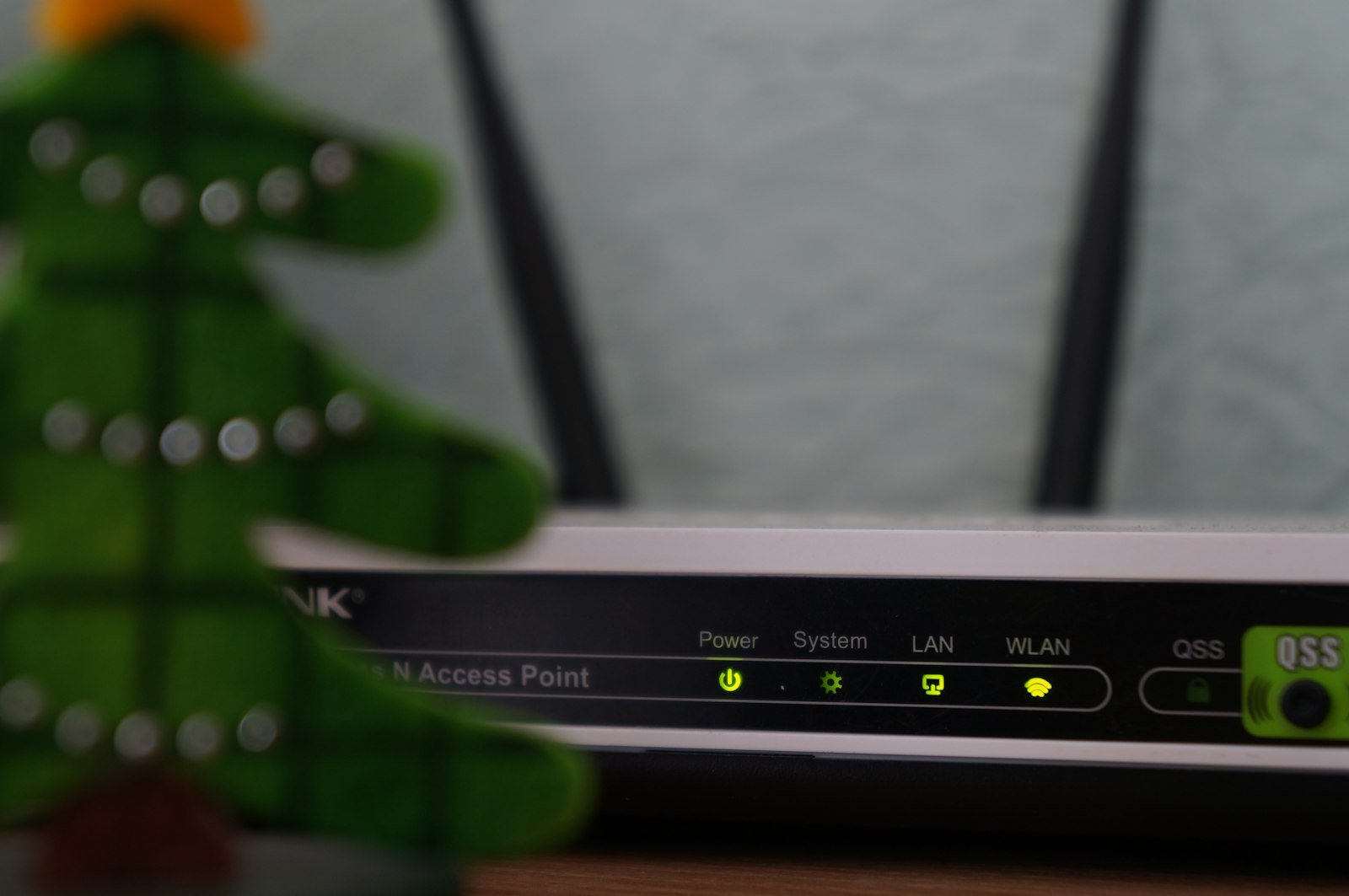 Modem router with status lights showing the new broadband connection